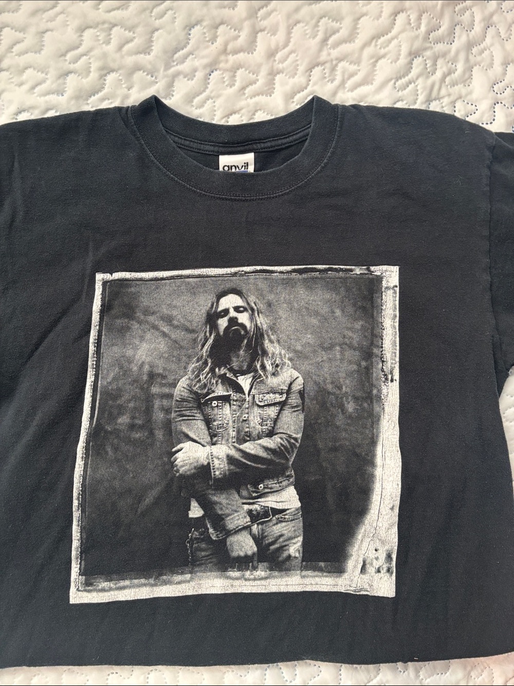 Rob Zombie Concert Anvil Black Short Sleeve Tee with Monochrome Portrait Graphic